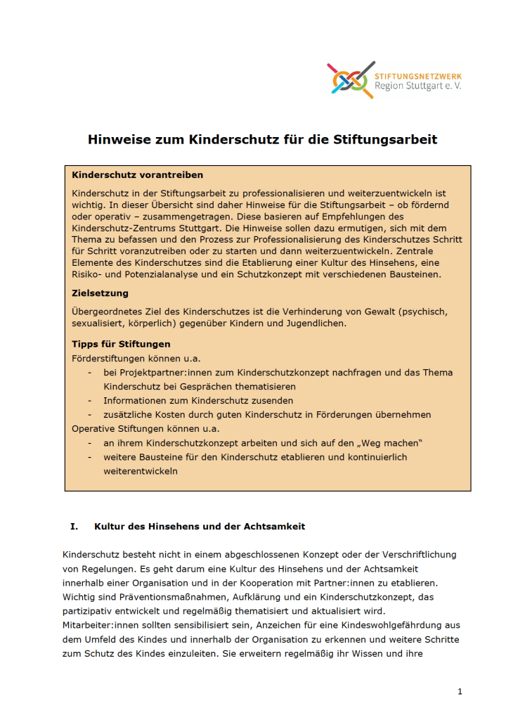 Handreichung Kinderschutz in der Stiftungsarbeit